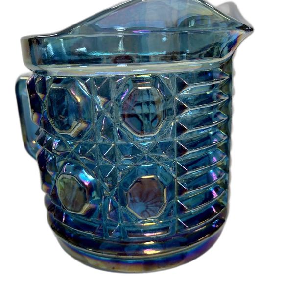Vintage Indiana Blue Iridescent Carnival Glass Windsor 3 inch Cream Pitcher EUC - Picture 6 of 13